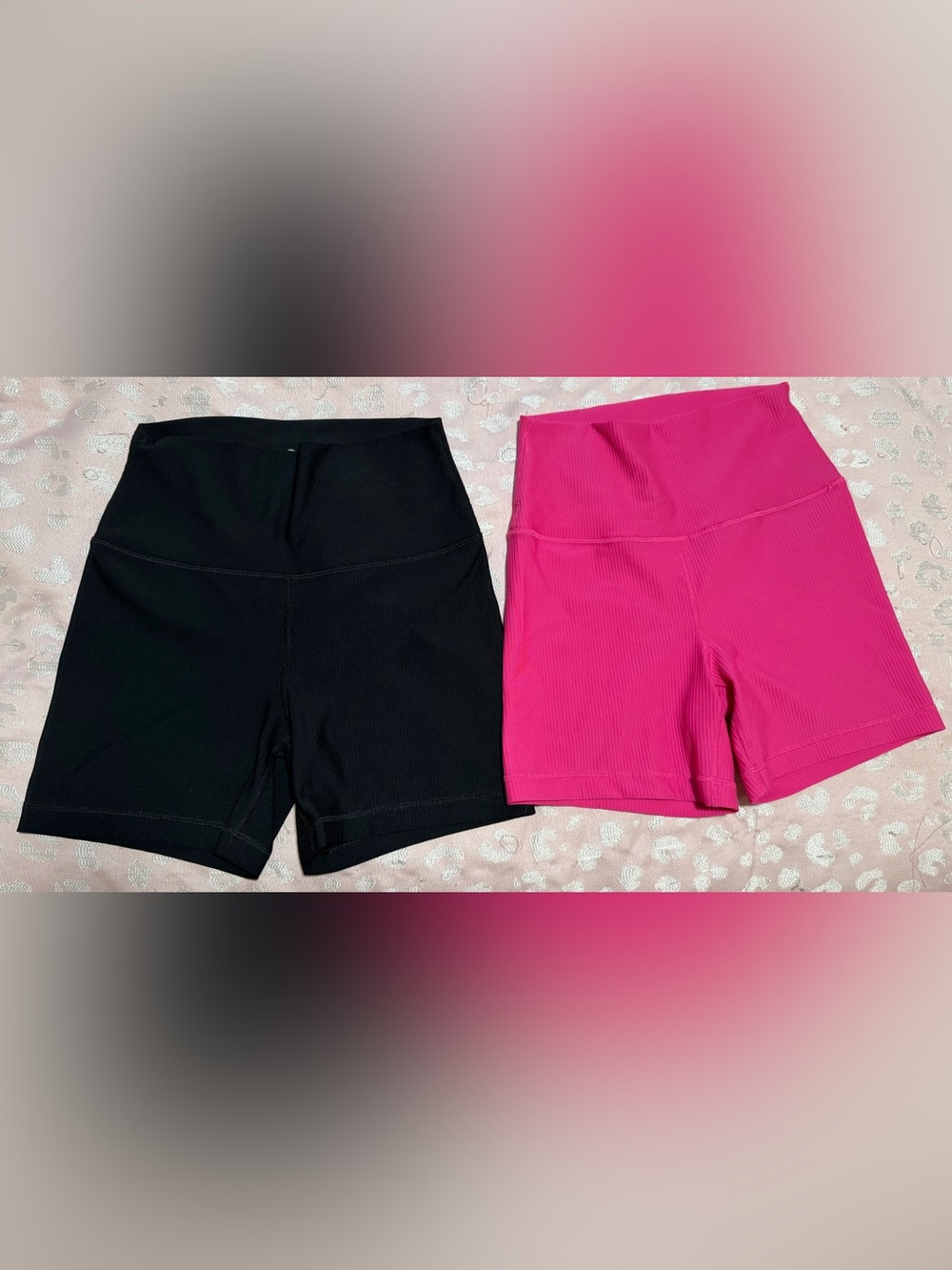 90 Degree By Reflex Black & Hot Pink Ribbed Bike Shorts Size Medium